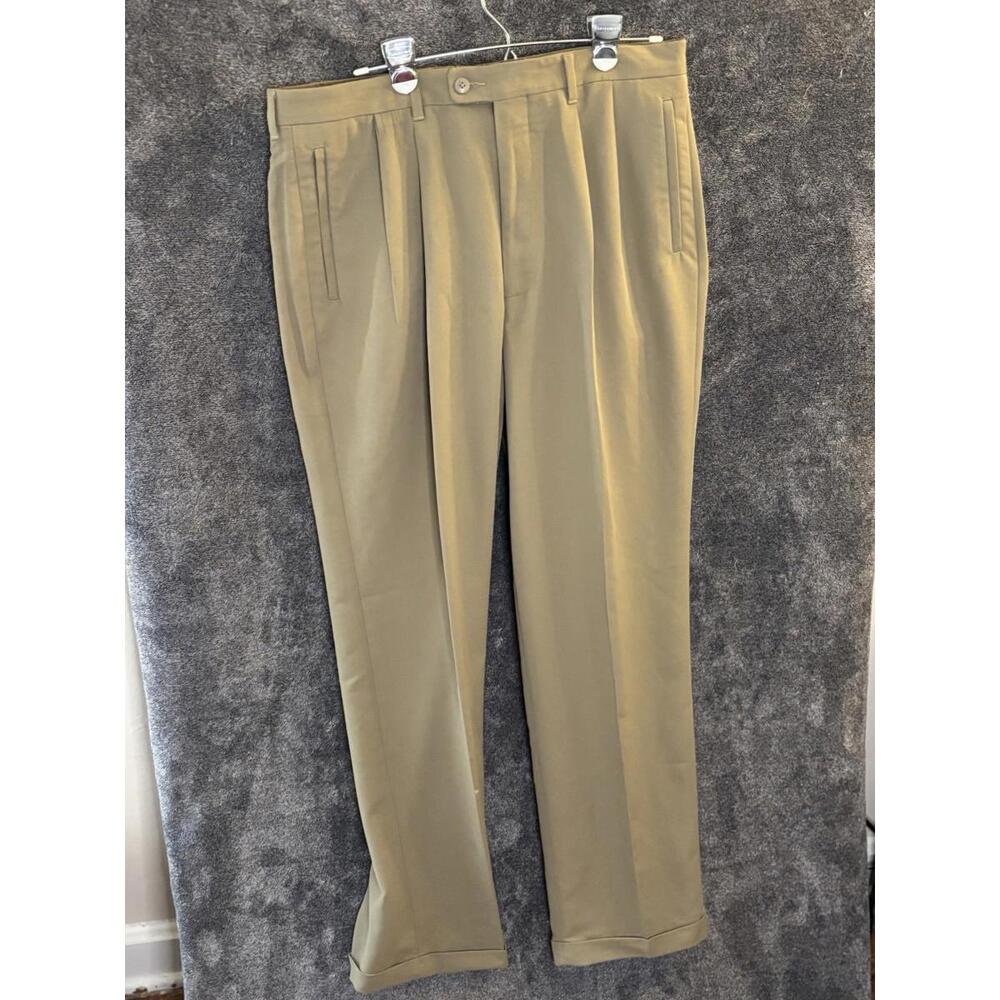 Claiborne‎ 34x32 Khaki Dress Pants Cuffed Polyester Mens
